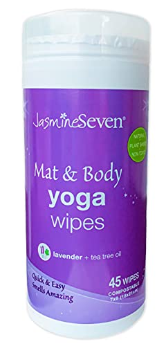 JasmineSeven Yoga Wipes for Body and Mat - Natural Lavender and Tea Tree - 45 Wipes in Resealable Canister - by Jasmine Seven - for Home, Studio, Gym, Spa - Image 1