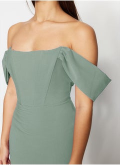 trendyol Mint Body-Sit Corset Detailed Woven Elegant Evening Dress TPRSS22EL00097  - Image 4