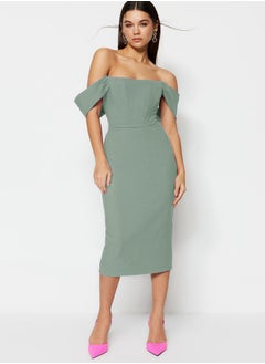 trendyol Mint Body-Sit Corset Detailed Woven Elegant Evening Dress TPRSS22EL00097  - Image 1