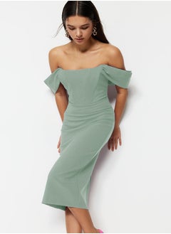 trendyol Mint Body-Sit Corset Detailed Woven Elegant Evening Dress TPRSS22EL00097  - Image 2