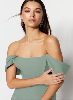 trendyol Mint Body-Sit Corset Detailed Woven Elegant Evening Dress TPRSS22EL00097  - Image 3