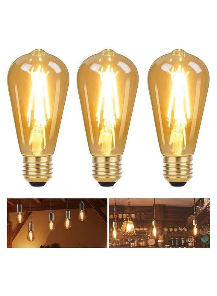 3 Edison LED ST64 E27 Bulbs | 4W Warm White | 450 Lumens | Amber Glass - Image 1