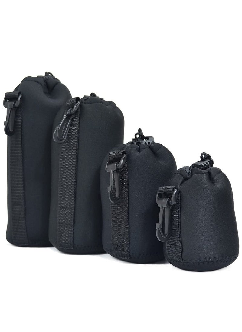 Generic 4 Size Small/Medium/Large/Extra Large Pouches Drawstring Lens Pouch Thick Protective Neoprene Pouch Case Compatible with Sony Canon Nikon Pentax Olympus Panasonic DSLR Camera (Set of 4)  - Image 1