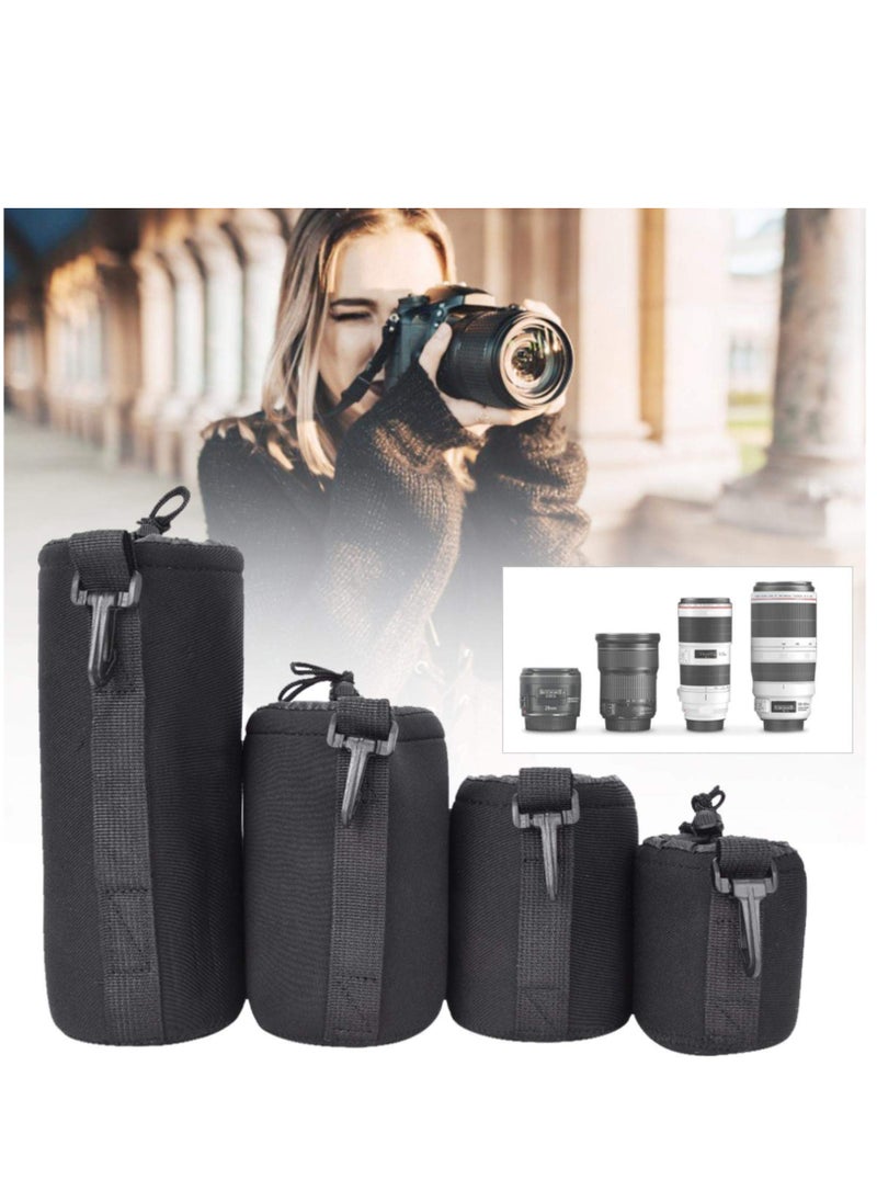 Generic 4 Size Small/Medium/Large/Extra Large Pouches Drawstring Lens Pouch Thick Protective Neoprene Pouch Case Compatible with Sony Canon Nikon Pentax Olympus Panasonic DSLR Camera (Set of 4)  - Image 4