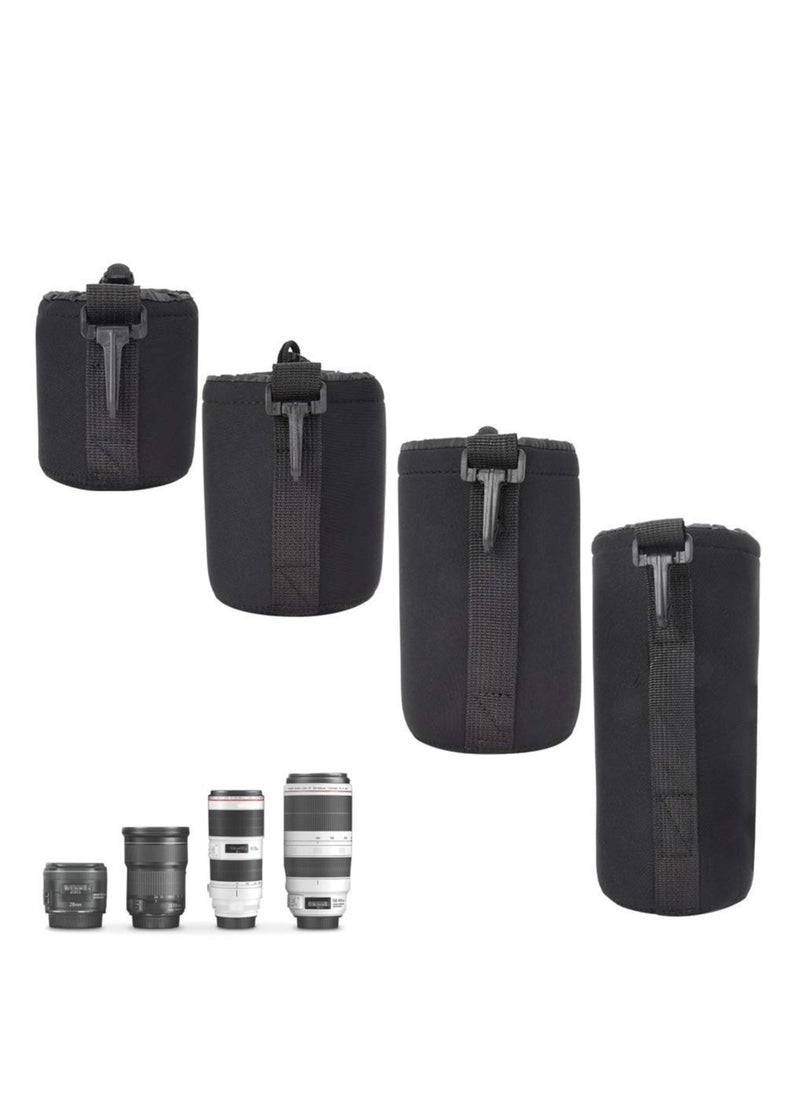 Generic 4 Size Small/Medium/Large/Extra Large Pouches Drawstring Lens Pouch Thick Protective Neoprene Pouch Case Compatible with Sony Canon Nikon Pentax Olympus Panasonic DSLR Camera (Set of 4)  - Image 2