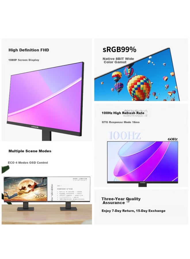 Konka 23.8-inch 100hz Wide Color Gamut High Contrast Three-sided Micro-bezel Hdmi Office Computer Gaming Monitor Km2412x - Image 1