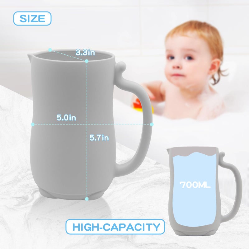 PandaEar Baby Bath Rinse Cup, Silicone Baby Shampoo Rinser with 2 Pack Cradle Cap Brush for Kids Toddler Body Washing (Grey) - Image 3