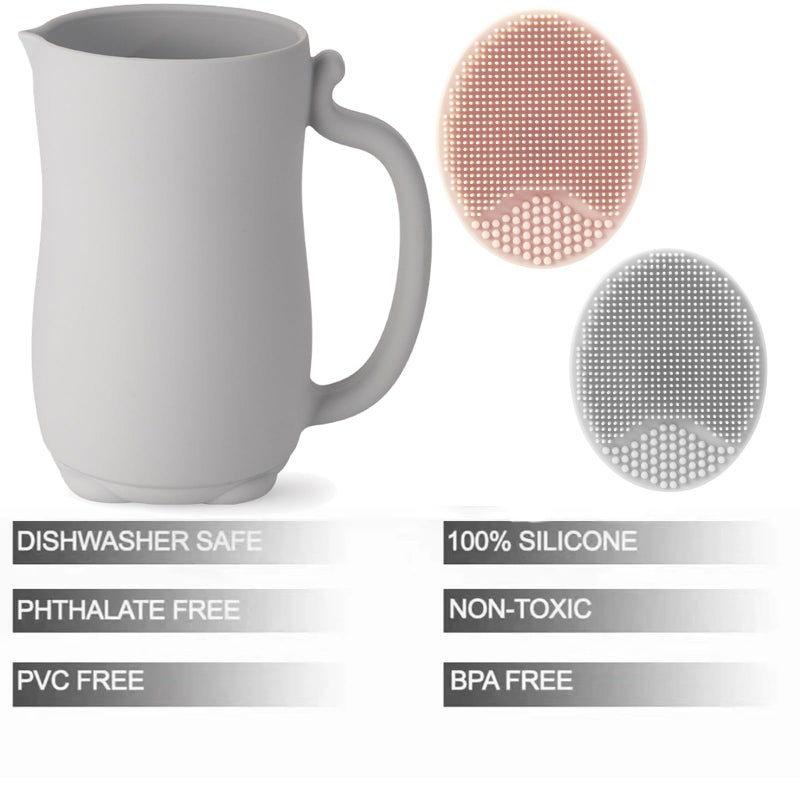 PandaEar Baby Bath Rinse Cup, Silicone Baby Shampoo Rinser with 2 Pack Cradle Cap Brush for Kids Toddler Body Washing (Grey) - Image 2