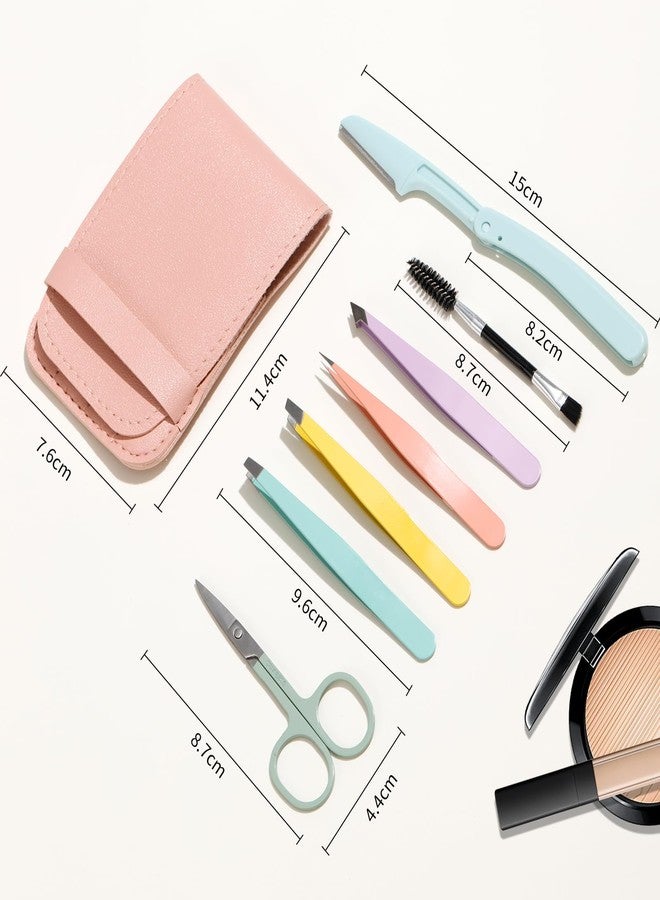MSQ 7pcs Eyebrow Tweezers Kit with Travel Bag for Women 4Pcs Professional Stainless Steel Tweezers and Brow Scissors & Razor & Spoolie for Facial, Chin, Eyebrow, Splinter and Ingrown Hair - Image 2