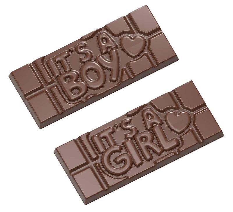 Chocolate World CW12012 ItsaBoyGirl Polycarbonate Candy Mold with 4 Cavities Each 50mm x 118mm x 8mm High