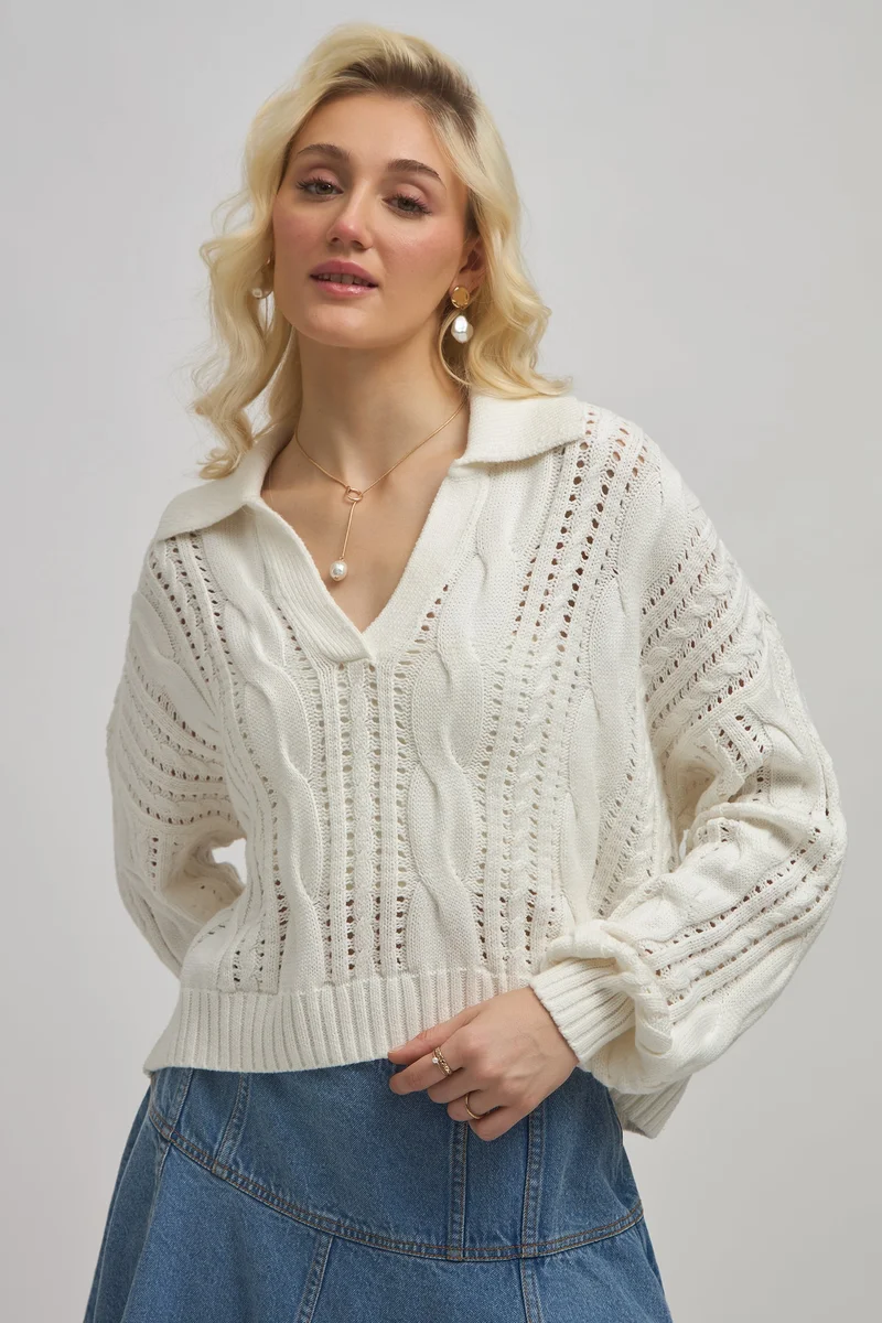 Virgio VIRGIO Cotton Full Sleeve Oversized Collar Top