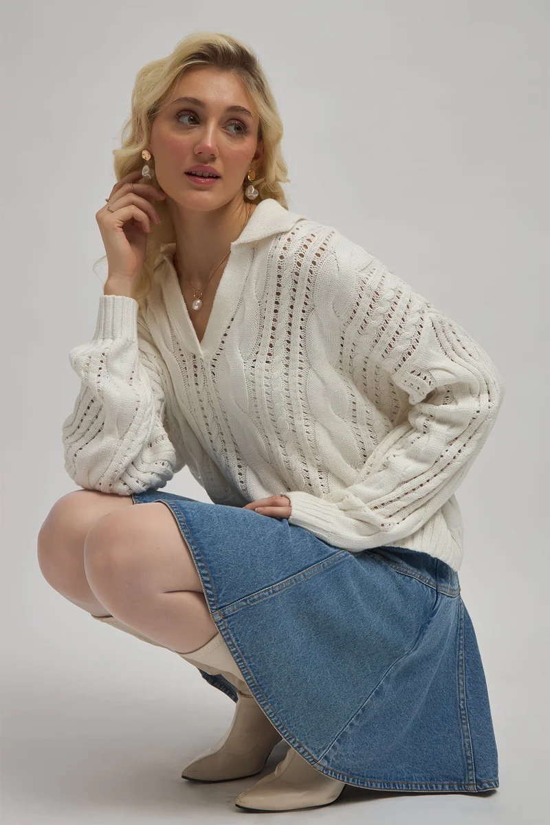Virgio VIRGIO Cotton Full Sleeve Oversized Collar Top