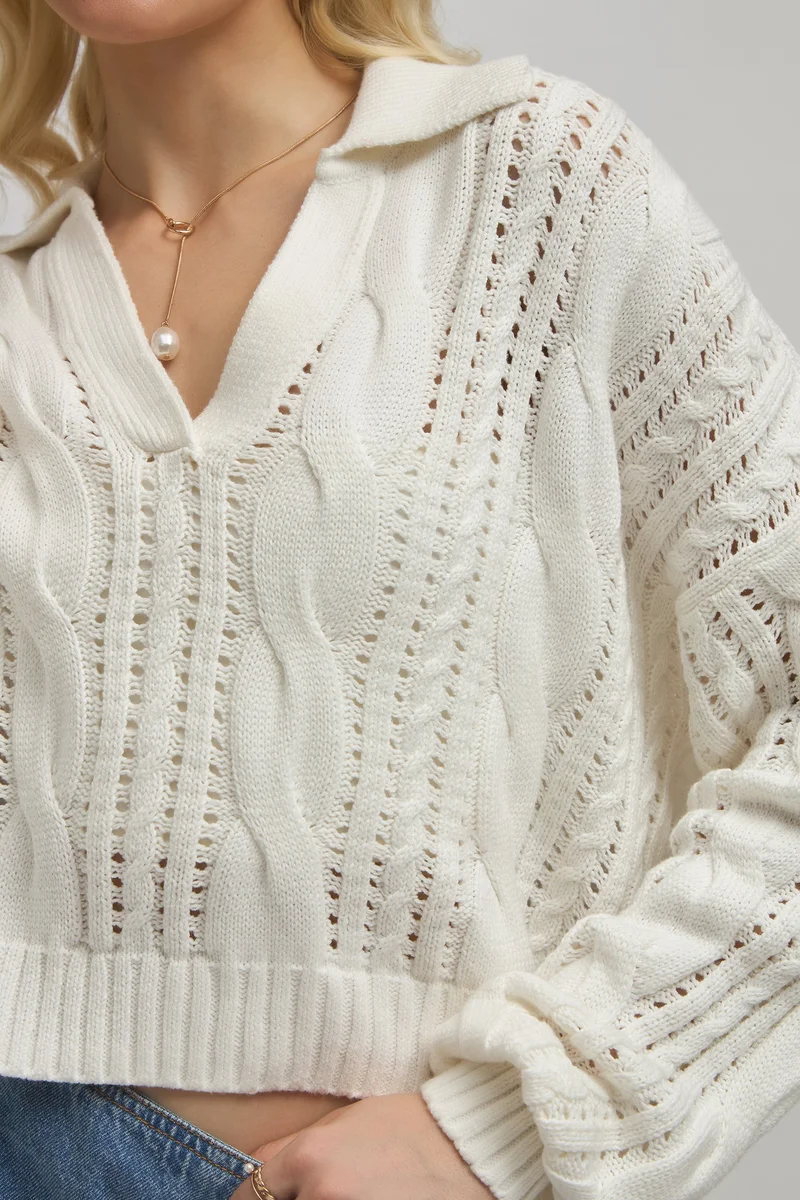 Virgio VIRGIO Cotton Full Sleeve Oversized Collar Top