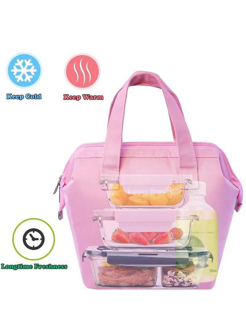 جيكون الوردي قابلة لإعادة الاستخدام معزول الغداء حقيبة أنيق بينتو الغداء حقيبة مقاومة للماء حقيبة حمل حقيبة علب الاغذية حاويات للنساء الرجال الكبار العمل نزهة - Image 2