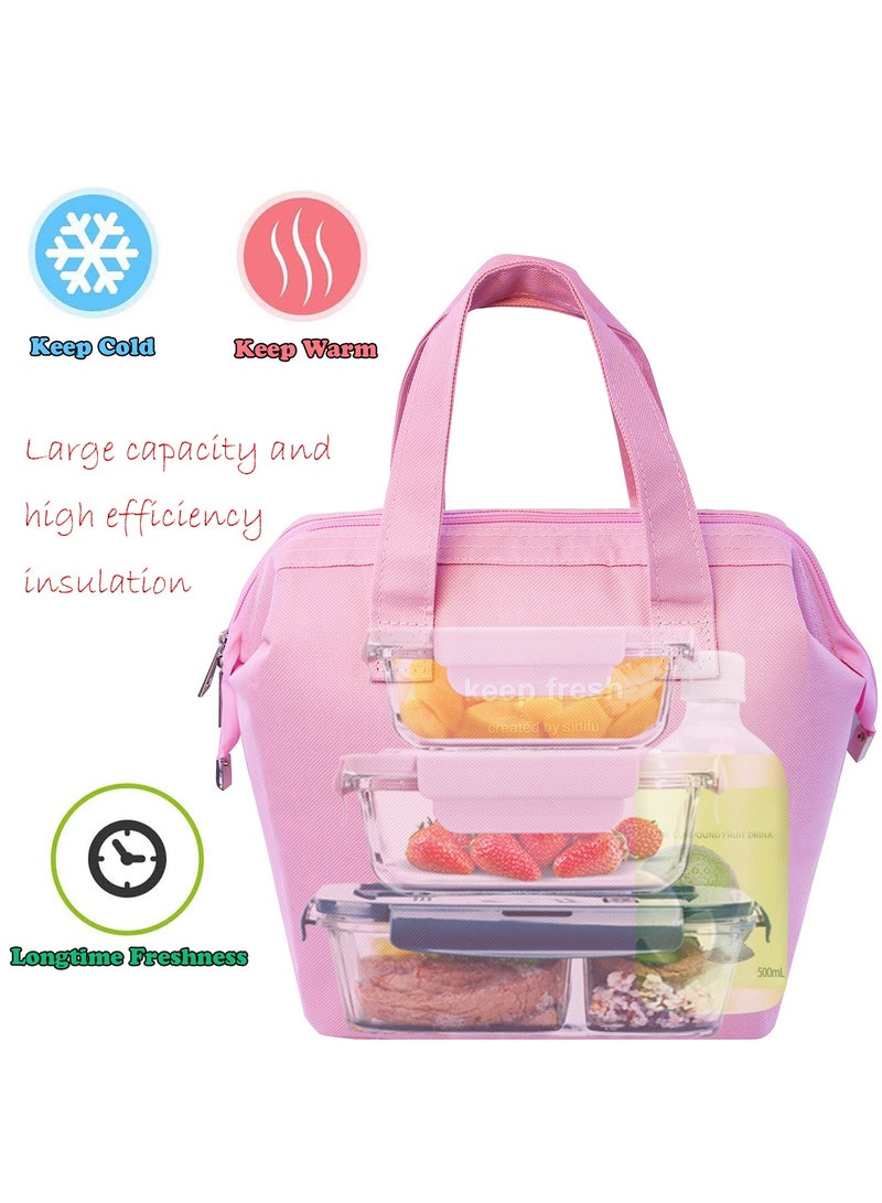 Pink Reusable Insulated Lunch Bag Stylish Bento Lunch Bag Water-resistant Lunch Tote Bag Lunch Box Containers for Women Men Adults Work Picnic  - Image 2