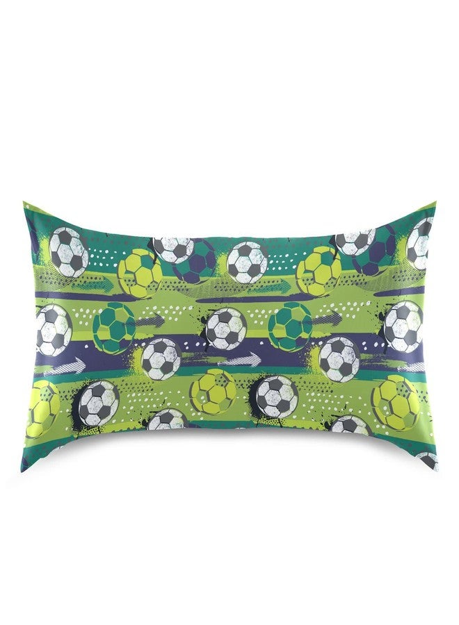 KOPIRIT Soccer Ball Pillow Covers Silk Pillowcase for Hair and Skin Soft Breathable Smooth Cooling Satin Pillowcase Standard Size Pillow Case for Hot Sleepers Bed Women Boys Girls (20x26 Inch) - Image 3