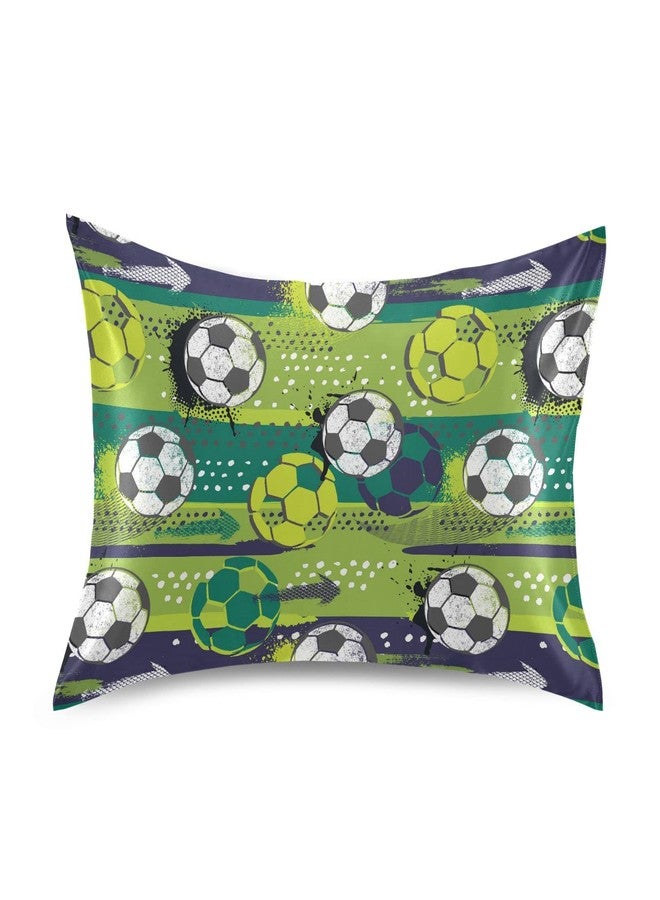 KOPIRIT Soccer Ball Pillow Covers Silk Pillowcase for Hair and Skin Soft Breathable Smooth Cooling Satin Pillowcase Standard Size Pillow Case for Hot Sleepers Bed Women Boys Girls (20x26 Inch) - Image 1