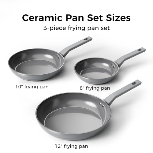 Sanho Nonstick Frying Pans Set, Ceramic Pan Skillet, Non Toxic Pans for Cooking, 8" 10" 12" Ceramic Frying Pan Set PFAS & PTFE & PFOA Free with Stay Cool Handle, Dishwasher & Oven Safe, Gray - Image 2