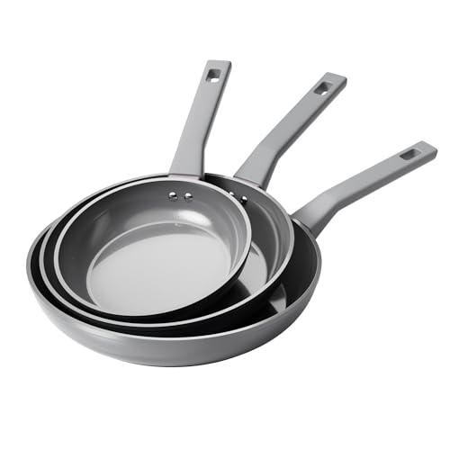 Sanho Nonstick Frying Pans Set, Ceramic Pan Skillet, Non Toxic Pans for Cooking, 8" 10" 12" Ceramic Frying Pan Set PFAS & PTFE & PFOA Free with Stay Cool Handle, Dishwasher & Oven Safe, Gray - Image 1