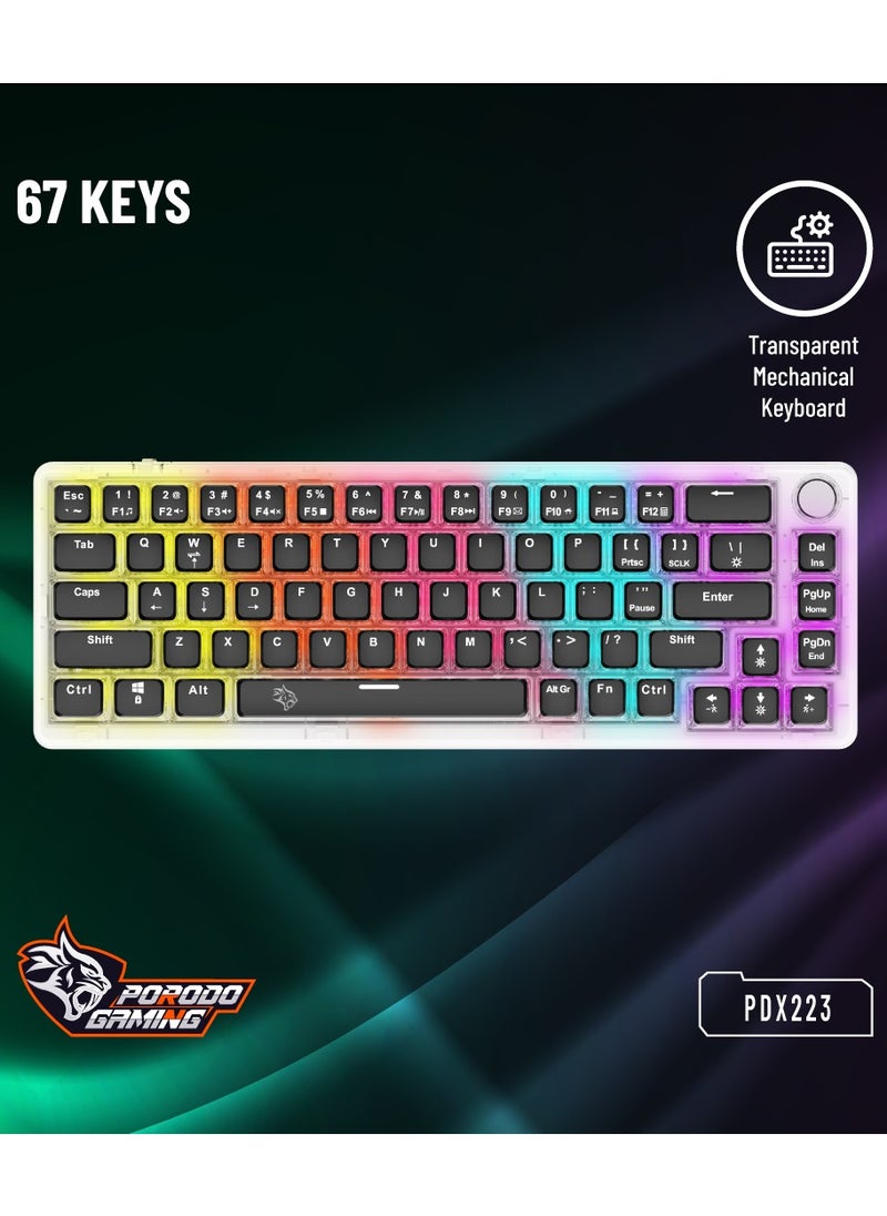 porodo Transparent Mechanical Keyboard with Pudding Keycaps and RGB Lights / Gaming - Transparent with Black Keys  - Image 4