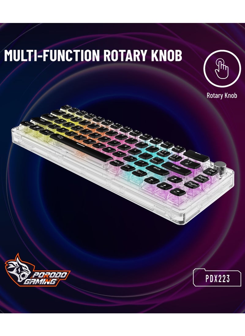 porodo Transparent Mechanical Keyboard with Pudding Keycaps and RGB Lights / Gaming - Transparent with Black Keys  - Image 2