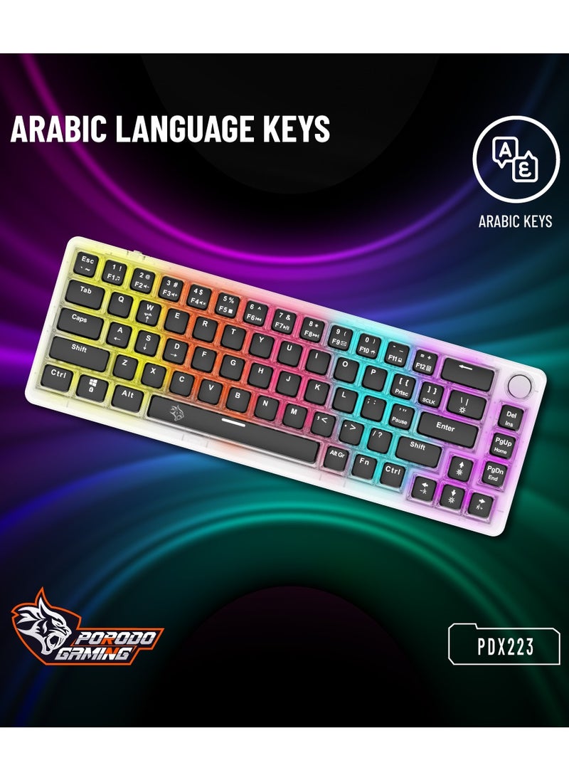 porodo Transparent Mechanical Keyboard with Pudding Keycaps and RGB Lights / Gaming - Transparent with Black Keys  - Image 3