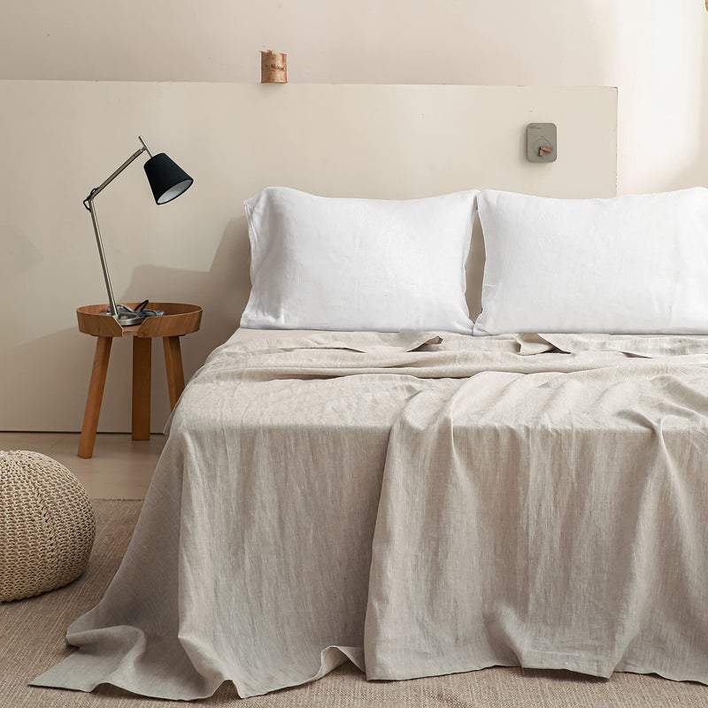SimpleOpulence 100 Linen Sheet French Flax Flat Sheet Basic Style with Stone Washed Solid Color Soft Breathable Farmhouse Top Sheet  1 Piece Bed Flat Sheet Only King Linen