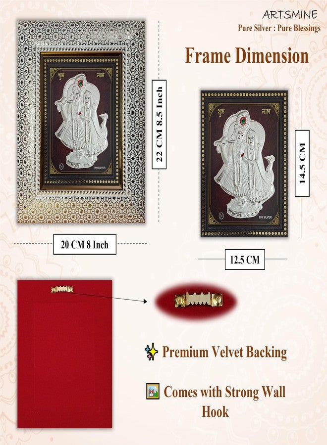 ARTSMINE – 999 Pure Silver Radha Krishna Frame – Pure Silver Sheet with Purity Certificate & Resale Value | Pooja Room, Home & Office Décor | Wedding, Corporate & Housewarming Gift | Handcrafted Table Top & Wall Mount – 1 Unit (20 × 22 CM) - Image 2