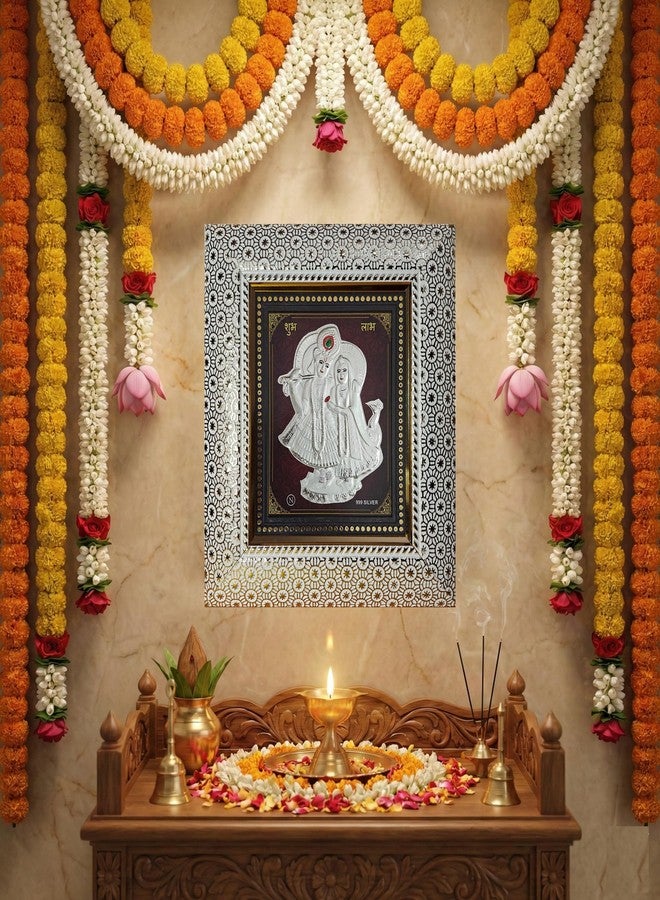 ARTSMINE – 999 Pure Silver Radha Krishna Frame – Pure Silver Sheet with Purity Certificate & Resale Value | Pooja Room, Home & Office Décor | Wedding, Corporate & Housewarming Gift | Handcrafted Table Top & Wall Mount – 1 Unit (20 × 22 CM) - Image 3