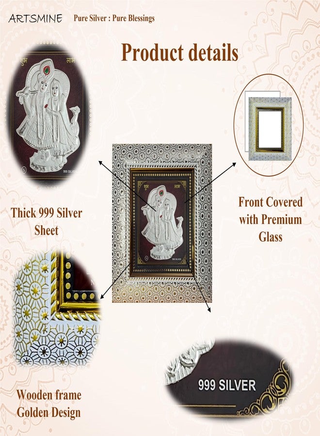 ARTSMINE – 999 Pure Silver Radha Krishna Frame – Pure Silver Sheet with Purity Certificate & Resale Value | Pooja Room, Home & Office Décor | Wedding, Corporate & Housewarming Gift | Handcrafted Table Top & Wall Mount – 1 Unit (20 × 22 CM) - Image 4
