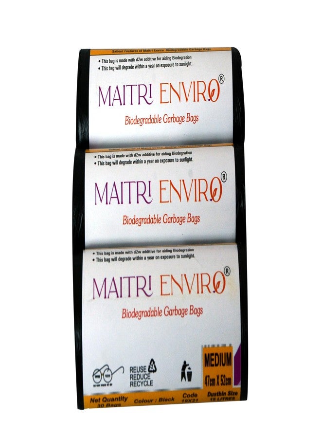 Maitri Enviro Garbage Bags/Dustbin Bag/Trash Bag - Roll Size 19 X 21 Inches (Medium) 30 Bags (Pack of-9) Black Colour - Image 2