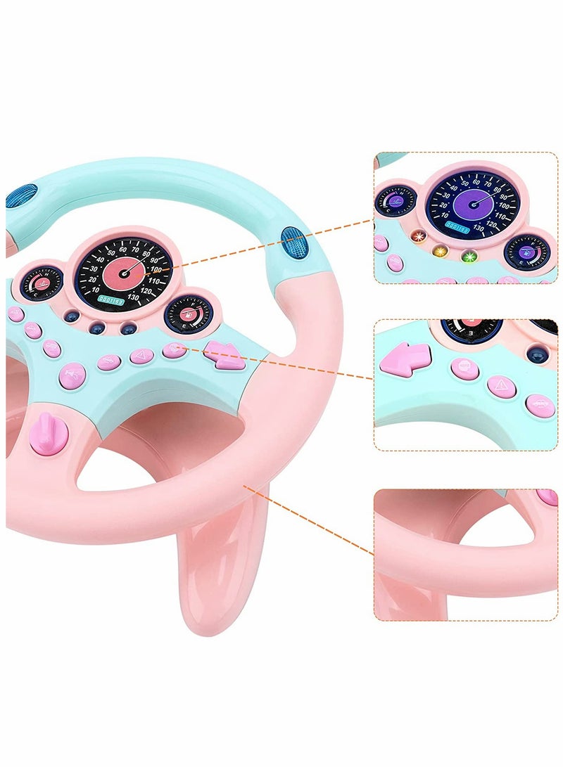 KASTWAVE Musical Toys, Kids Steering Wheel for Backseat with Car Key Pretend Driving Simulated Driving Steering Wheel Toy with Light and Music Gifts, for Kids, Pink - Image 5