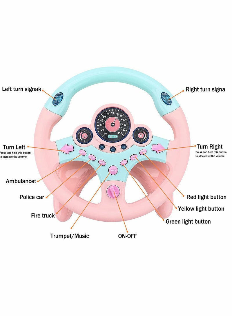 KASTWAVE Musical Toys, Kids Steering Wheel for Backseat with Car Key Pretend Driving Simulated Driving Steering Wheel Toy with Light and Music Gifts, for Kids, Pink - Image 3