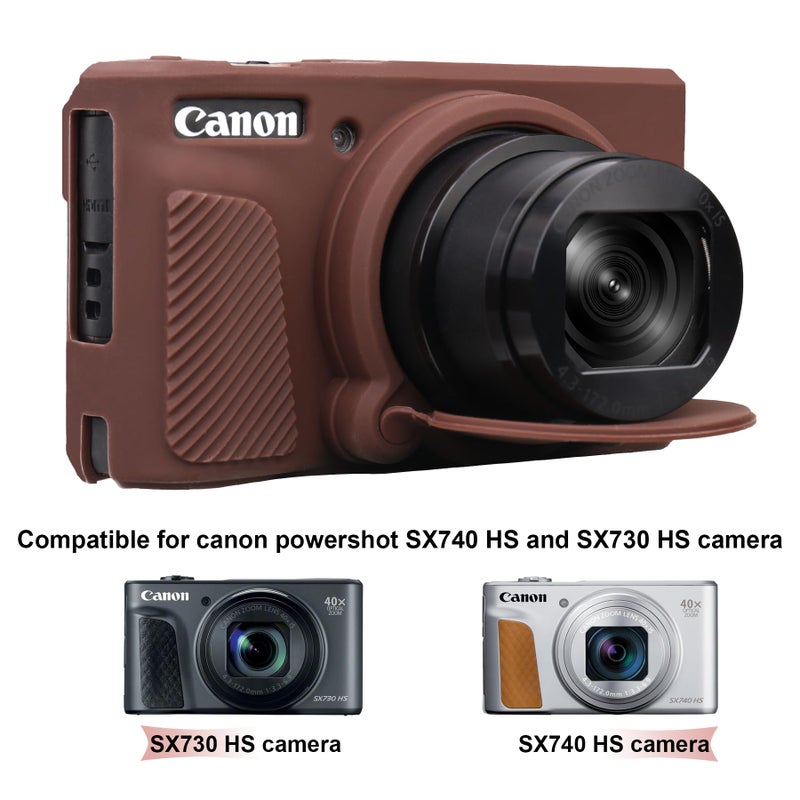 BOVKE Silicone Camera Case for Canon PowerShot SX740/ SX730 Digital Camera, SX740 Camera Case Soft Cover Rubber Camera Sleeve with Removable Lens Cover, Brown - Image 2