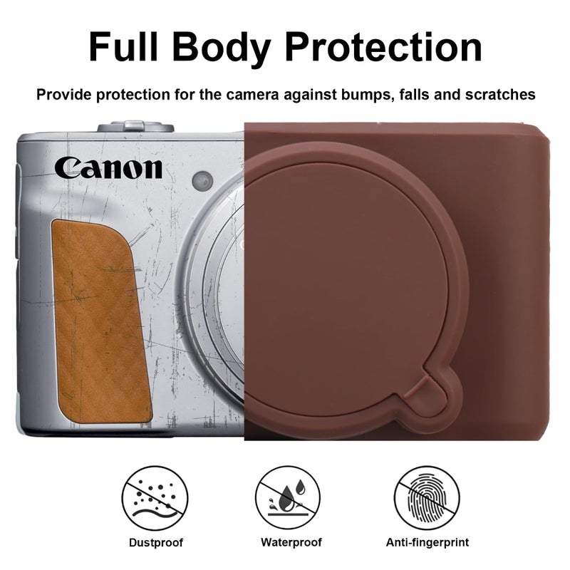 BOVKE Silicone Camera Case for Canon PowerShot SX740/ SX730 Digital Camera, SX740 Camera Case Soft Cover Rubber Camera Sleeve with Removable Lens Cover, Brown - Image 3