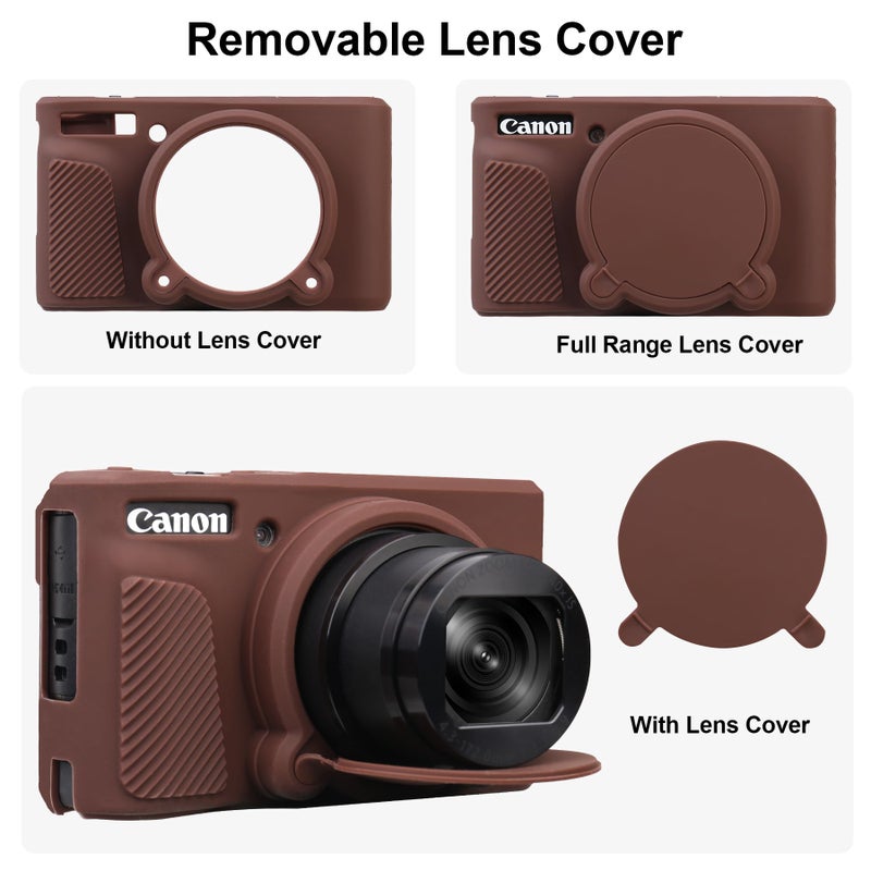 BOVKE Silicone Camera Case for Canon PowerShot SX740/ SX730 Digital Camera, SX740 Camera Case Soft Cover Rubber Camera Sleeve with Removable Lens Cover, Brown - Image 4
