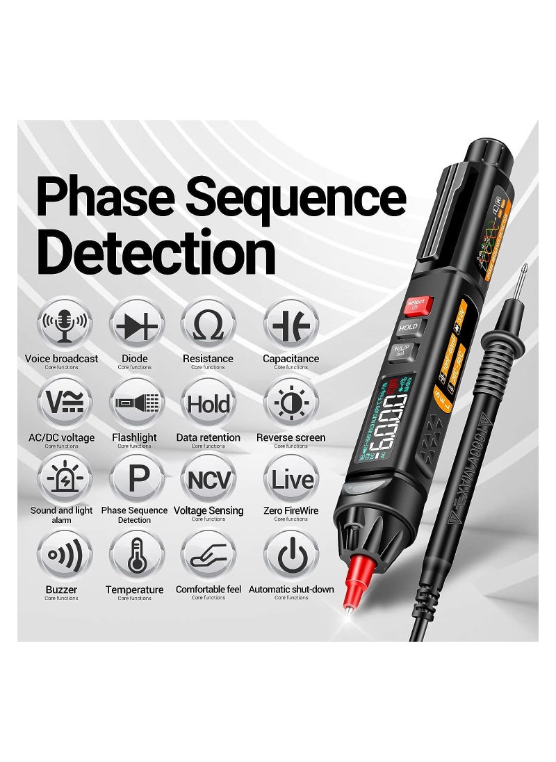 SYOSI Pen Type Digital Multimeter AC/DC Voltage Tester, 6000 Counts Intelligent Professional Current Meter Non-Contact Voltmeter Sensor Pen, Test with Resistance Continuity Capacitance Diode Live Wire  - Image 5