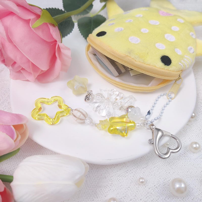 Nalefow Cute Keychain Whale Shark Coin Purse Keychain Cute Plush Zipper Change Pouch, Kawaii Handmade Wallet for Women (Yellow) - Image 3