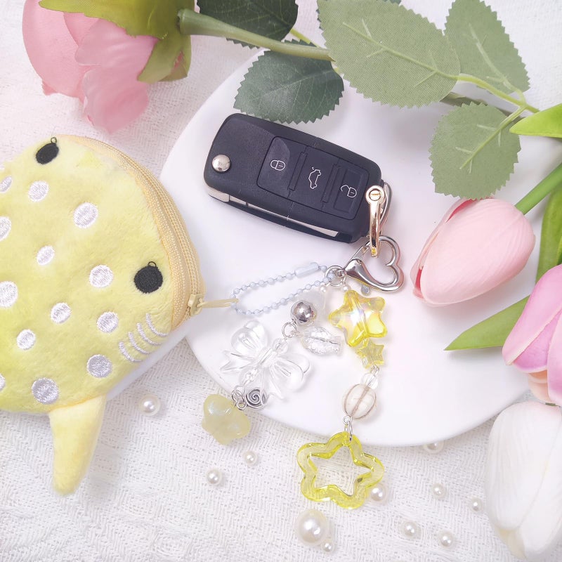 Nalefow Cute Keychain Whale Shark Coin Purse Keychain Cute Plush Zipper Change Pouch, Kawaii Handmade Wallet for Women (Yellow) - Image 4