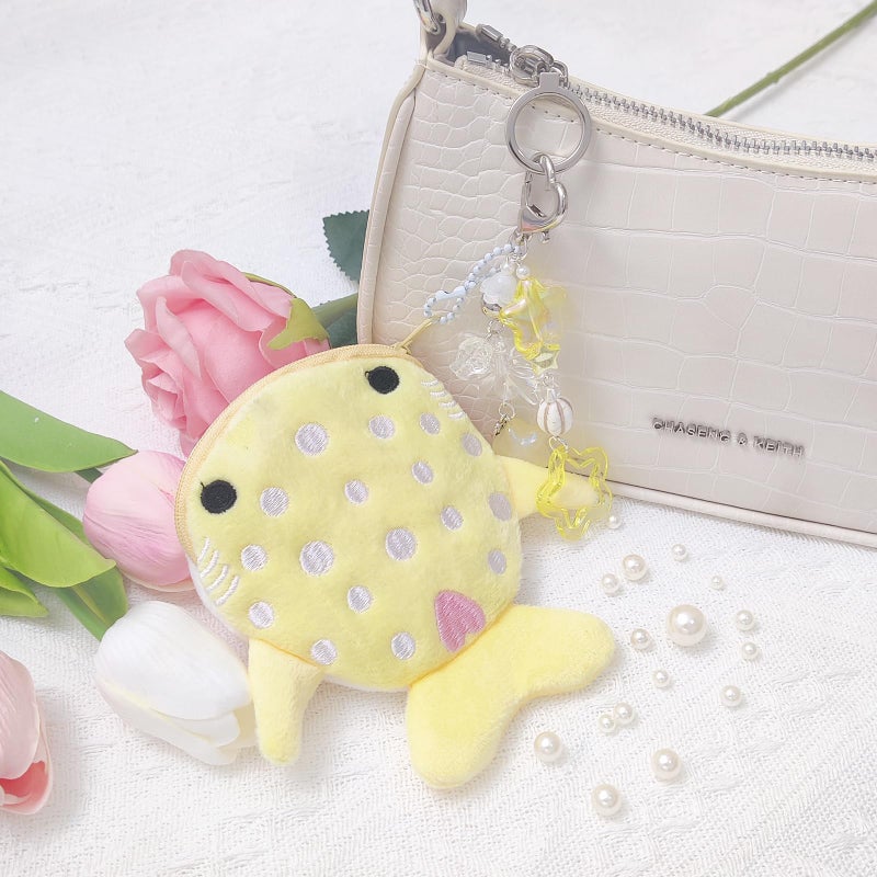 Nalefow Cute Keychain Whale Shark Coin Purse Keychain Cute Plush Zipper Change Pouch, Kawaii Handmade Wallet for Women (Yellow) - Image 5