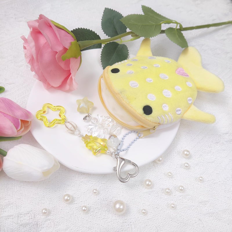 Nalefow Cute Keychain Whale Shark Coin Purse Keychain Cute Plush Zipper Change Pouch, Kawaii Handmade Wallet for Women (Yellow) - Image 2