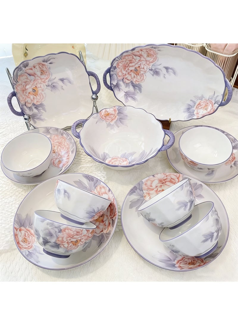 British Chef 12 Pieces Dinnerware Sets, Plates and Bowls Set, Porcelain Dishes Set for 4,  Scratch Resistant, Dining Ware Service for 4,  | Dishwasher and Microwave Safe | Floral Garden Design - Image 2