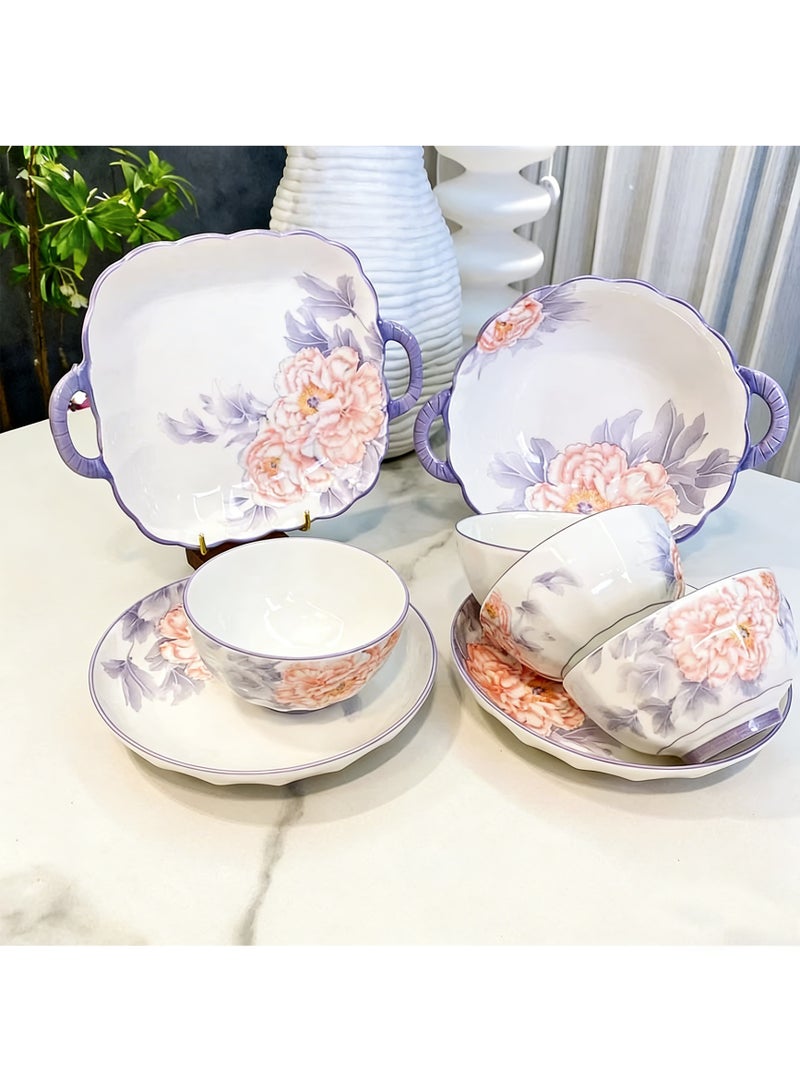 British Chef 12 Pieces Dinnerware Sets, Plates and Bowls Set, Porcelain Dishes Set for 4,  Scratch Resistant, Dining Ware Service for 4,  | Dishwasher and Microwave Safe | Floral Garden Design - Image 3