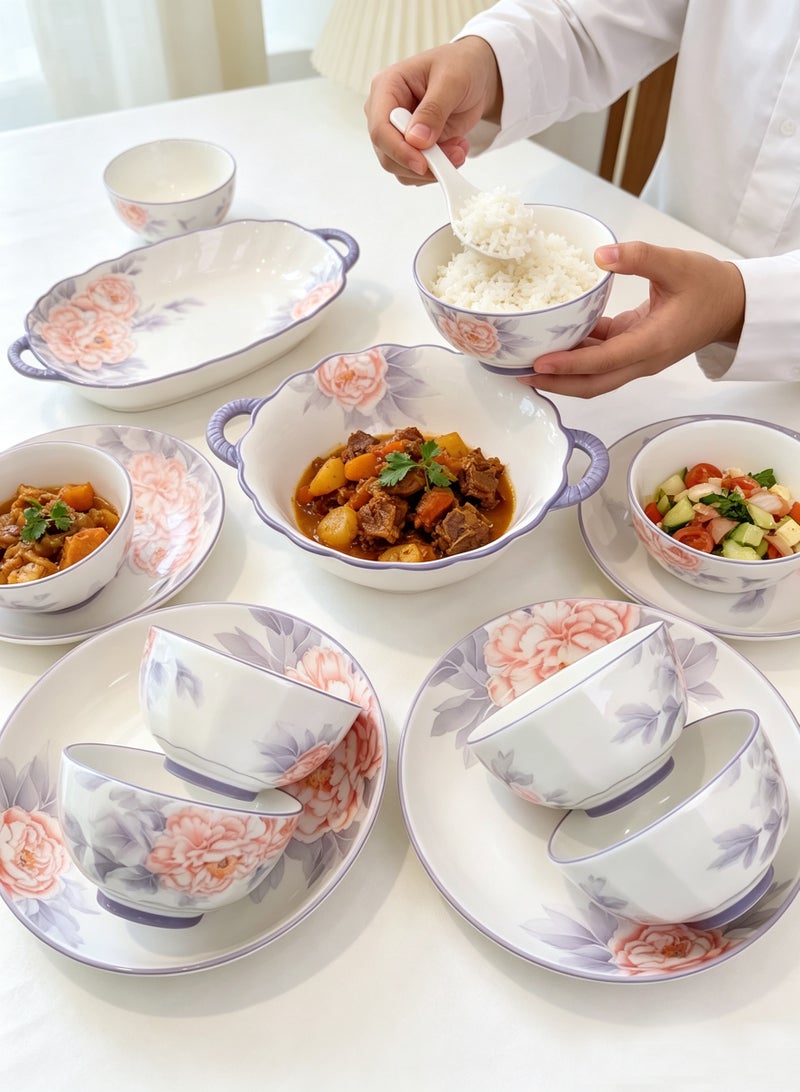 British Chef 12 Pieces Dinnerware Sets, Plates and Bowls Set, Porcelain Dishes Set for 4,  Scratch Resistant, Dining Ware Service for 4,  | Dishwasher and Microwave Safe | Floral Garden Design - Image 5
