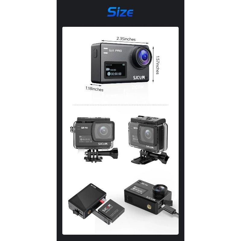 أس جي كام ملحقات كاميرا Sjcam SJ8 Pro Action Camera 4K Waterproof Multifunctional Outdoor Sports Camera Black - Image 3