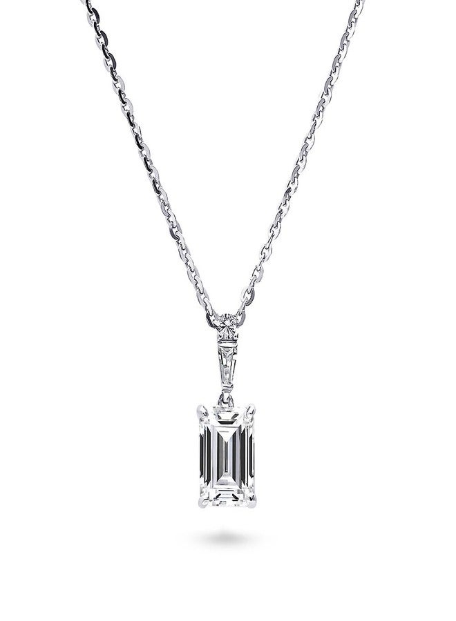 BERRICLE Sterling Silver Solitaire Wedding Pendant Necklace for Women, 1.7 Carat Step Emerald Cut Cubic Zirconia CZ 18 inch - Image 1