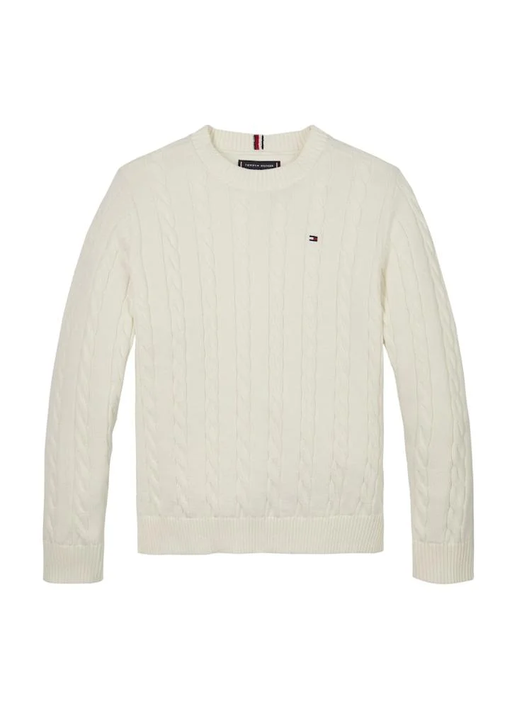 TOMMY HILFIGER Youth Crew Neck Cotton Cable Sweater