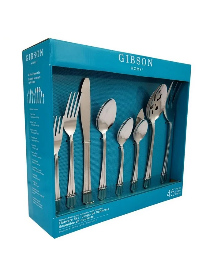 GIBSON 45-Piece Classic Canberra Stainless Steel Flatware Set Silver 27.94 x 10.16 x 31.75 cm 79679.45