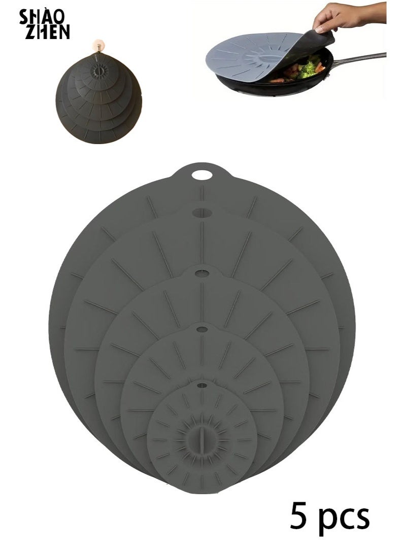 SHAOZHEN 5pcs Heat Resistant Microwave Covers - Reusable Suction Lids, 5 Sizes for Bowls, Pots, Pans, Cups - Microwave, Stovetop, Oven, Fridge & Freezer Safe, Dishwasher Safe, Splatter Prevention, Great Holiday Gift, Kitchen Safety Covers, Multisize Pack, Food Storage, Practical Kitchenware, Durable Material, Ovensafe Covers, Meal Preppers - Image 1