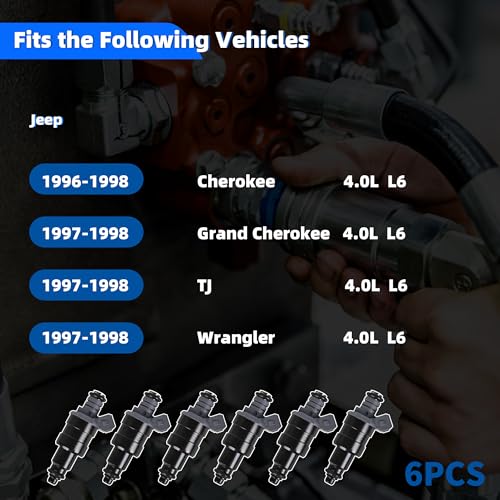 E-Shin Fuel Injectors Compatible with 1996-1998 Jeep Cherokee1997-1998 Grand Cherokee 1997-1998 Wrangler TJ 4.0L L6 Set of 6 Replace# RL030778AB - Image 5